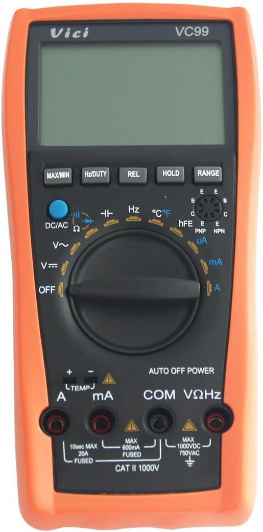 Multimeter - VICI VC99 3 5/6 LCD Manual Auto Digital Multimeter Tester Volt Ammeter Test Meter Ohm Analog Bar Auto Range Orange+Black