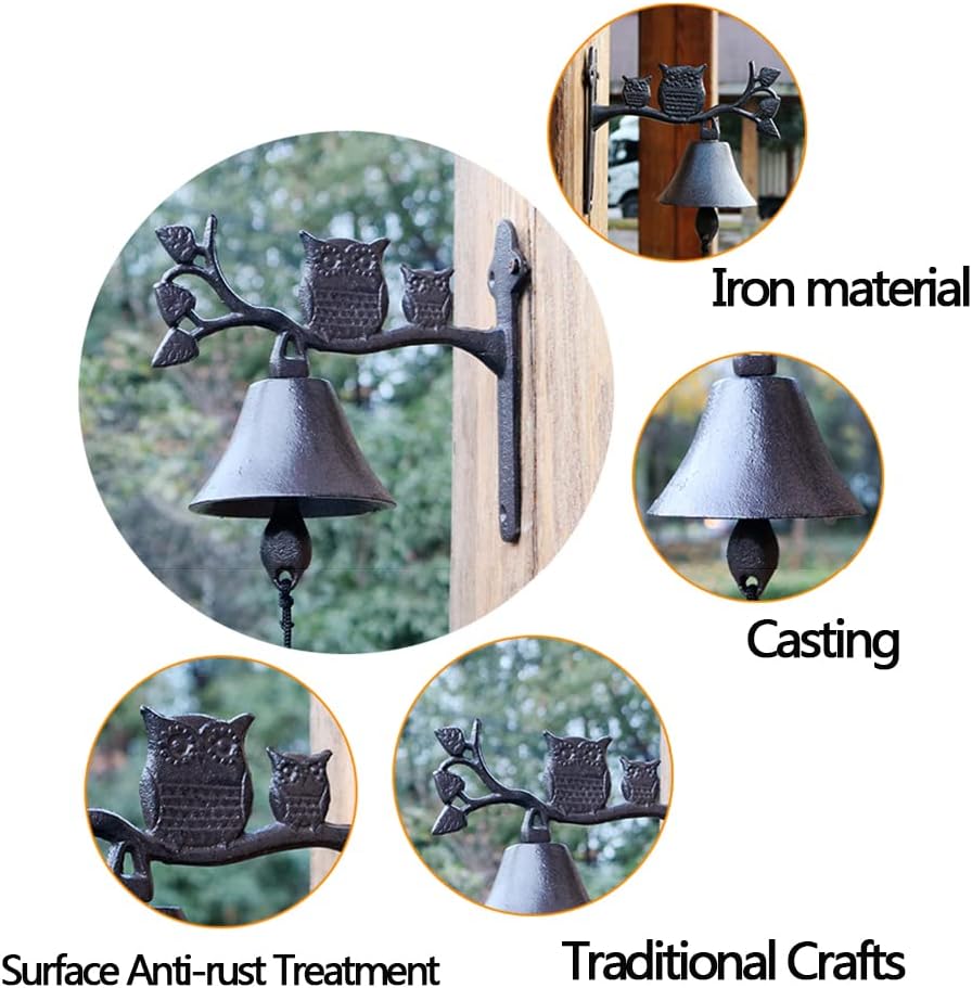 Manual Doorbell,intage Door Bell, Owl Decoratie Doorbell Cast Iron Wall Bell Garden Door Porch Cabin Lodge Decor Antique Style Knocker Patio Home Wall Art Decor, 28cm