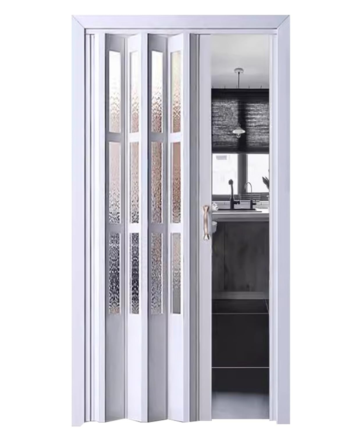 Enhen One Color Concertina Door Sliding Accordion Door With Handle, Foldable Temporary Screen Divider Panel, Privacy Internal Bathroom Doorway Closet Wall Partition Gate(74X80in(188X203.2cm))