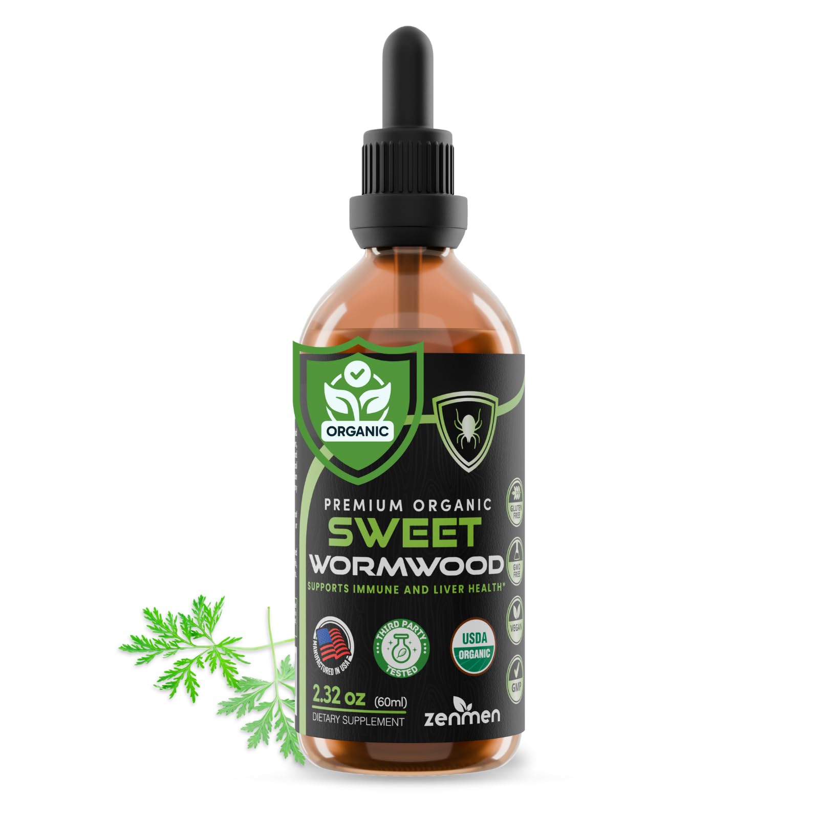 Zenmen Organic Sweet Wormwood (Artemisia Annua) Extract- Immune Support and Source of Antioxidants - 2.32 fl oz / 60ml, Vegan, Manufactured in The USA
