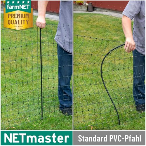VOSS.farming farmNET Hühnerzaun 25m, Geflügelnetz, 112cm, Hühnernetz, Hundenetz, Katzennetz, 9 Pfähle, 2 Spitzen, grün, ohne Strom