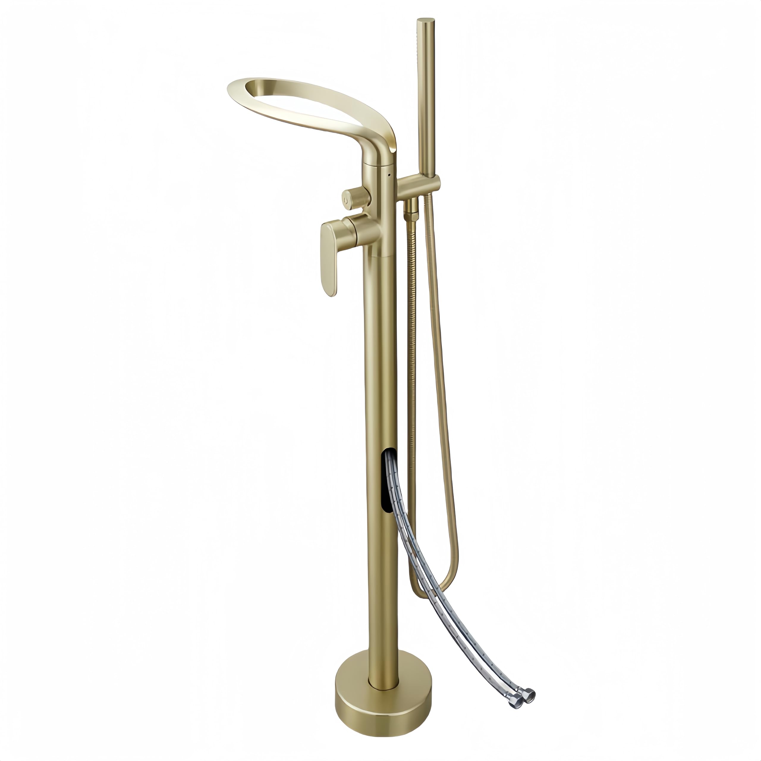 Grifo de bañera de Pie, mezclador de baño Tipo Cascada, cabezal de ducha de Mano para bañera, montaje en suelo, latón Negro (Oro cepillado-B)