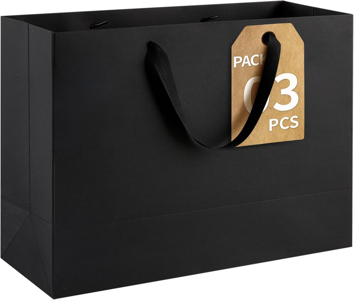 Ohuimrt 3-Count Extra Large Black Gift Bags with Handles, 16x6x12 Inch Premium Matte Black Paper Bags for Party Shopping Birthday Wedding