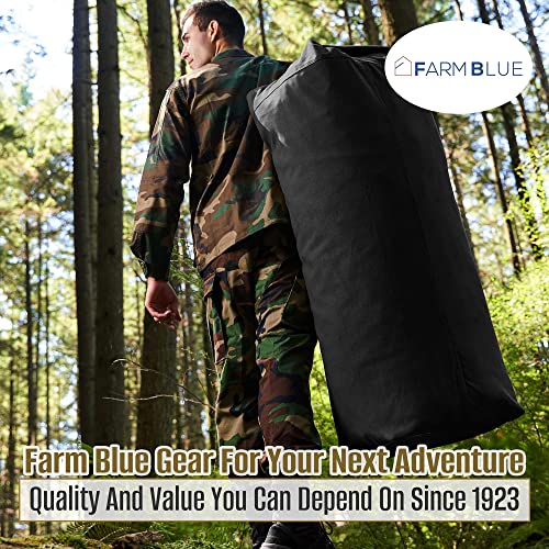 Farm Blue Top Load Duffle Bag -Military Duffel Bags - Heavy Army Canvas Duffle Bags For Men Women & Students - XXL Top Loading Tactical Gear Sack (Black, XX-Large) 30"x50"3