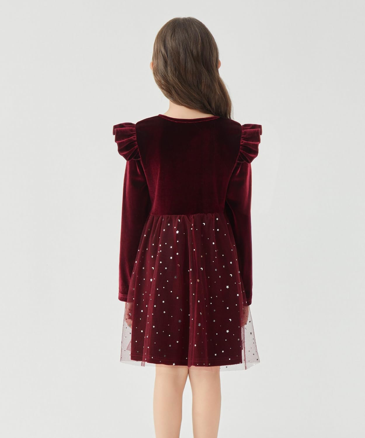 Toddler Velvet Dress Sleeves Girls Long Sleeve Christmas Dress with with Floral Waist Size 3-8 Years - Image 3