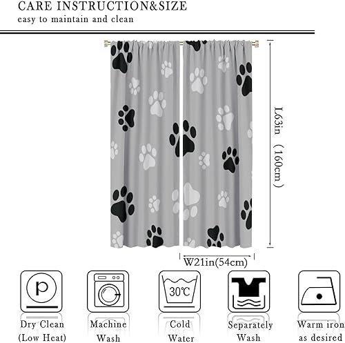 Miniatura 93 de Cortinas opacas con estampado de patas de perro, estampado de patas de perro y huesos, tratamiento de ventana, cortinas con aislamiento térmico