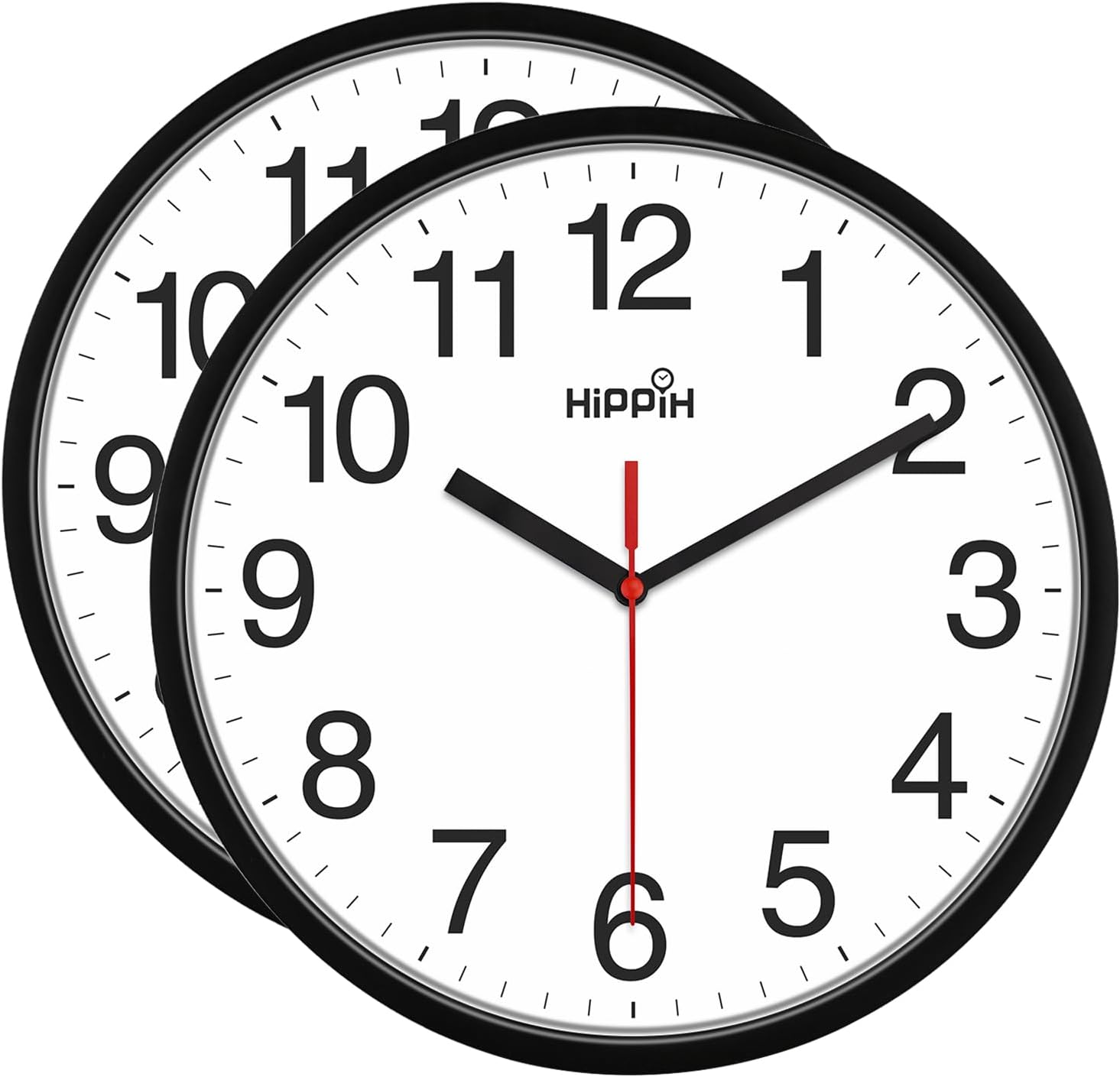 Yoobure Clock Black Wall Clock Silent Non Ticking Quality Quartz - 10 Inch Round Easy to Read for Home Office & School Decor Clock 2PA