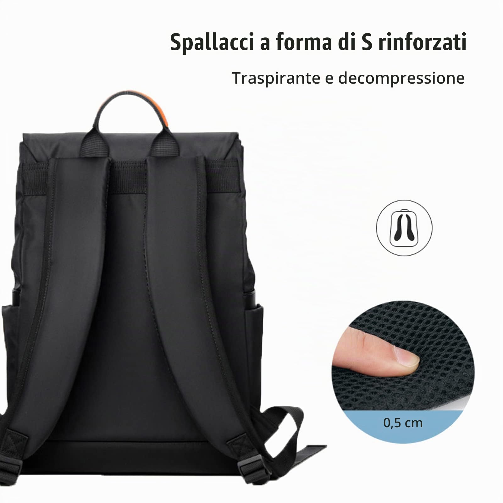 FANDARE Zaino Uomo Per PC Portatile per Laptop 15.6 Pollici con Caricatore USB Zaino Lavoro per Scuola Viaggio Impermeabile Nylon Nero