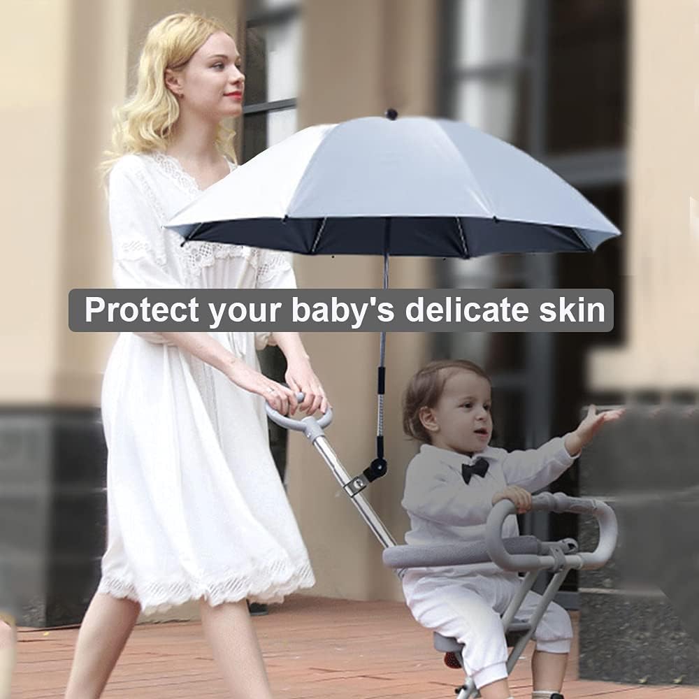 Nakazawa Pram Umbrella,Pram Parasol uv Protection, With Umbrella Clip Fixing Device, UPF 90+ UV Protect Pushchair Sun Parasol (Silver) - Image 2