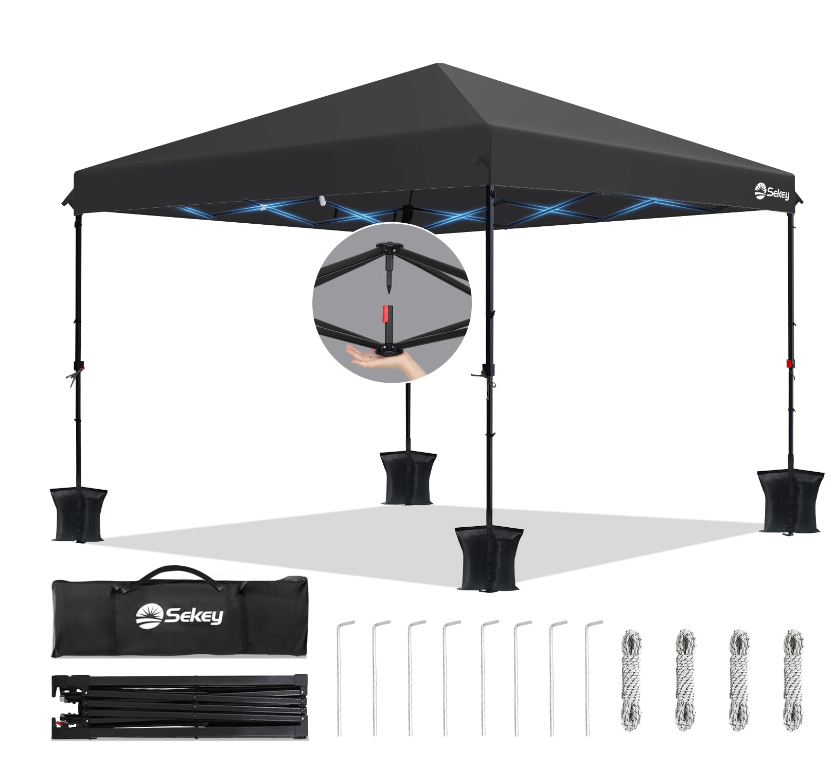 Sekey One-Touch Pop Up Pavillon 3x3 Wasserdicht Stabil Winterfest, Faltpavillon 3x3m mit Verdickten Röhren, Partyzelt Pavillion Klappbar für Camping Festival Party, Premium Serie 3x3, Schwarz