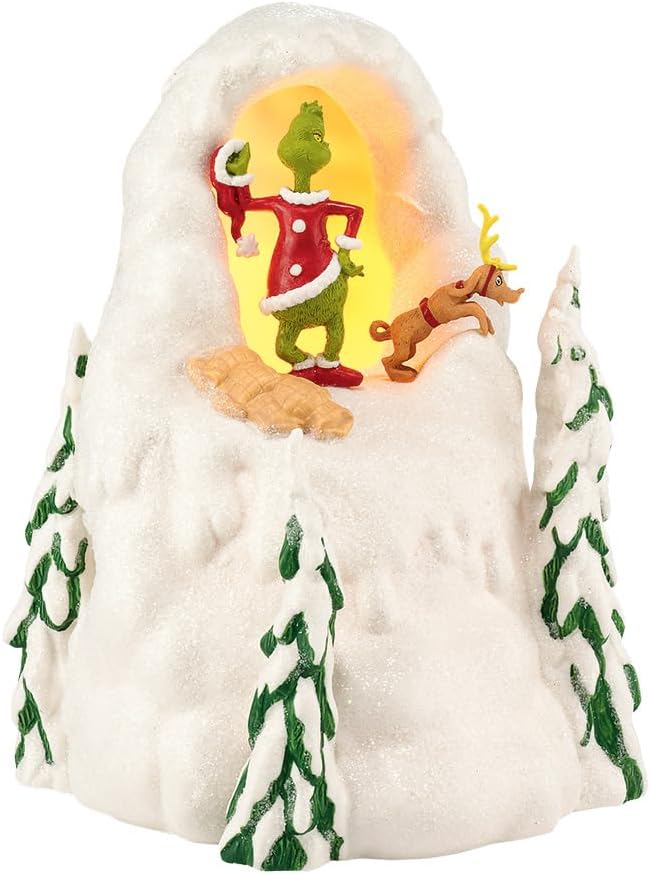 Dr. Seuss Grinch Village Mount Crumpit Lit Building, Collectible Christmas Village House Decor, Hand Painted Porcelain with Illuminated LED Lights and Wall Cord, 9.65 Inch, Multicolor