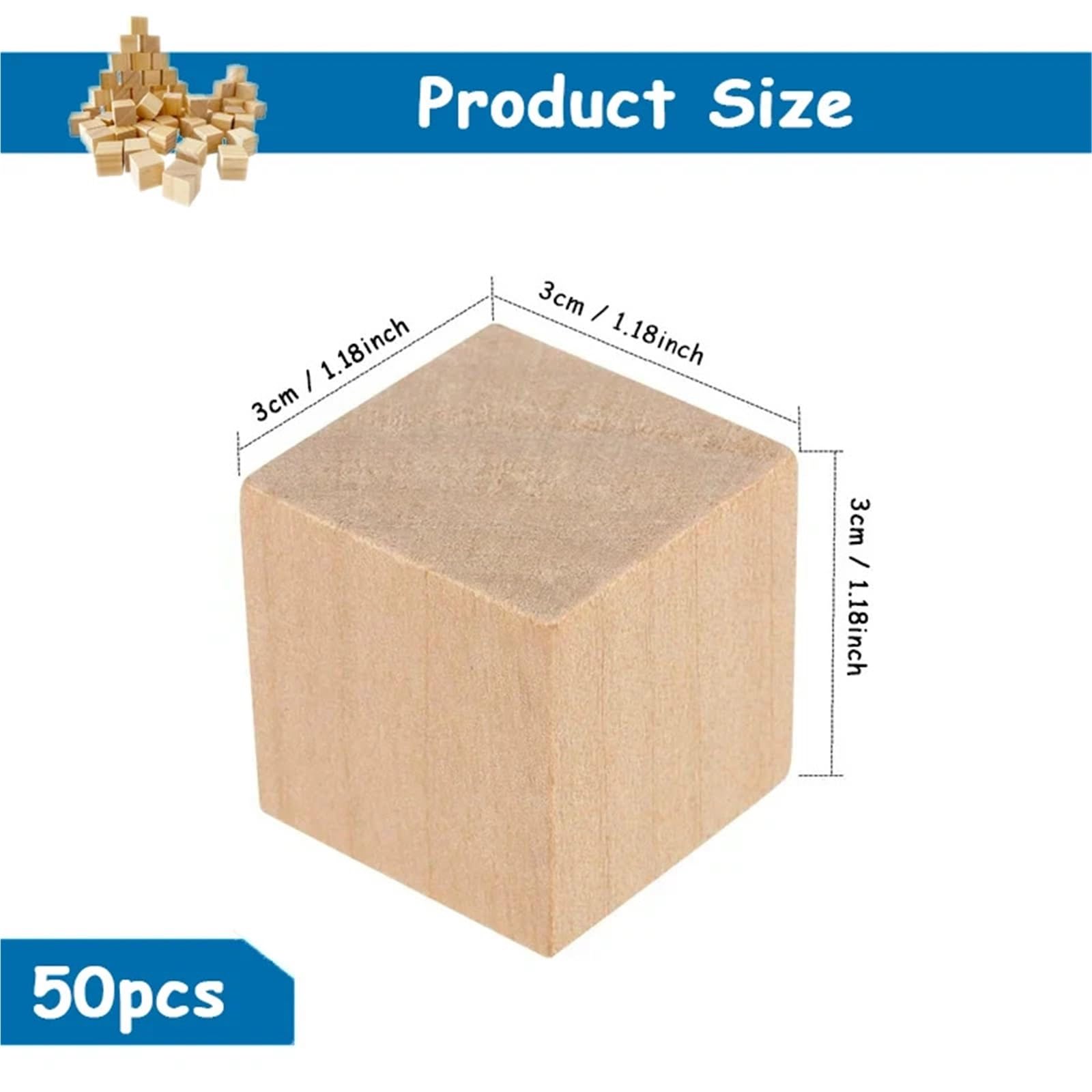 Klocki drewniane dla rzemiosła 50 szt. Klocki drewniane 3 cm do rękodzieła, do projektów DIY, rękodzieła, wystroju wnętrz