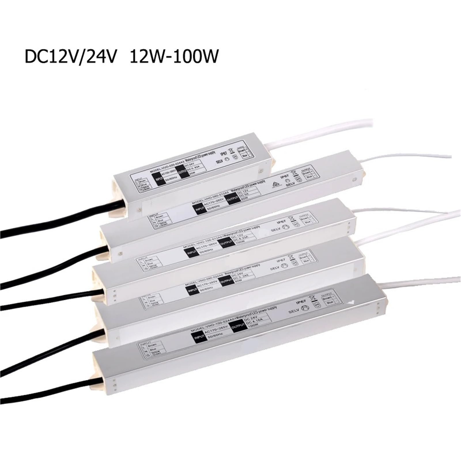 Trasformatore di illuminazione impermeabile CA a CC 12V 24V 12W 20W 36W 100W Alimentatore switching Driver LED for striscia Alta Affidabilità(12W,12V)