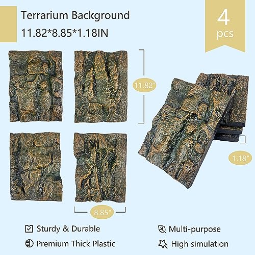 Image of 4pcs Rock Terrarium Background,3D Reptile Tank Background Board,Amphibian Stereo Backdrop Wall,Lizard Snake Gecko Spider Chameleon Turtle Fish pet silo Background Decorative Panel