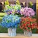 AXYLEX Artificial Flowers for Outdoors Fake Plants - 16 Bundles Faux Outside Greenery Boxwood No Fade Plastic Shrubs Fall Decor Farmhouse Home Garden (Blue)