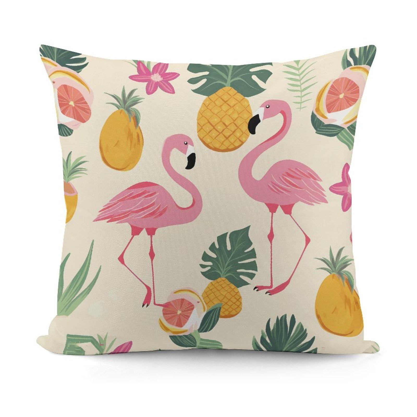 JTREHY Flamingos and Pineapples Pillow Covers Decorative Throw Pillow Covers Soft Decor Couch Cushion Case Modern Square Pillow Cases Summer Pillow Cover for Sofa Living Room 18x18 in