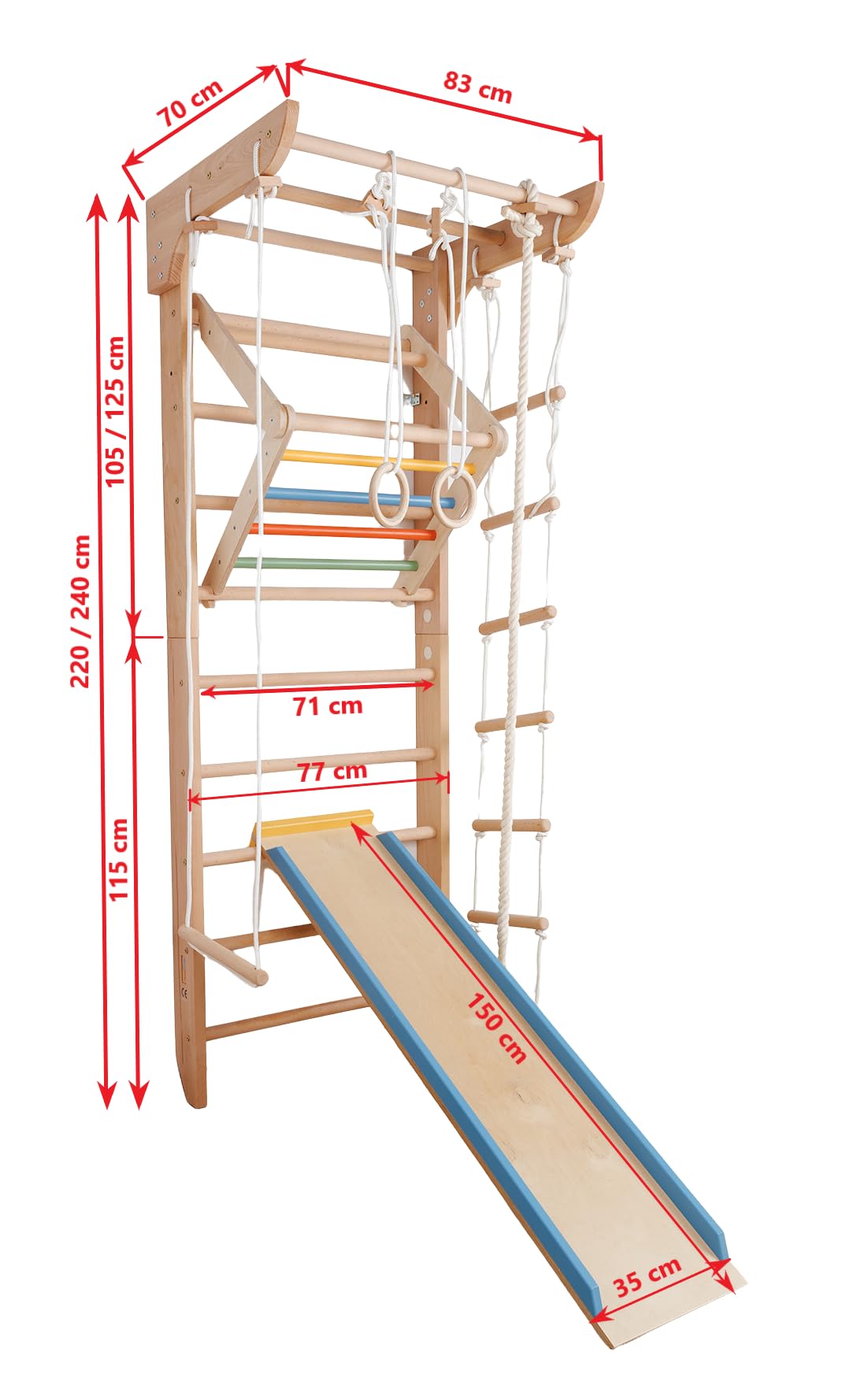 Schwedische Kinder-5-220-Farbe Sprossenwand aus massivem Buchenholz – Indoor Kletterwand & Turnwand für Kinder & Erwachsene – Sportgerät, Klettergerüst, Gym Holzspielgerät