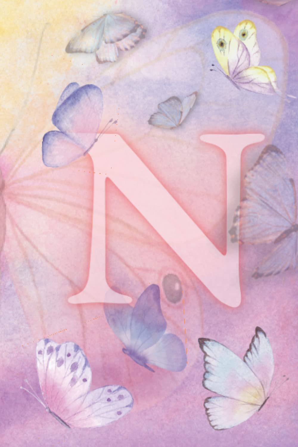 'N' Initial / Monogram Butterfly Notebook: A5 Glossy 120 ruled page notebook with a pastel watercolour butterfly design