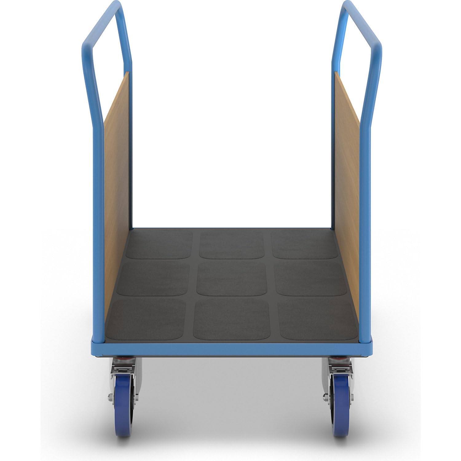 eurokraft pro | Plattformwagen mit Holzwänden | Mit 2 hohen Längswänden, LxB 1250 x 870 mm, Vollelastik