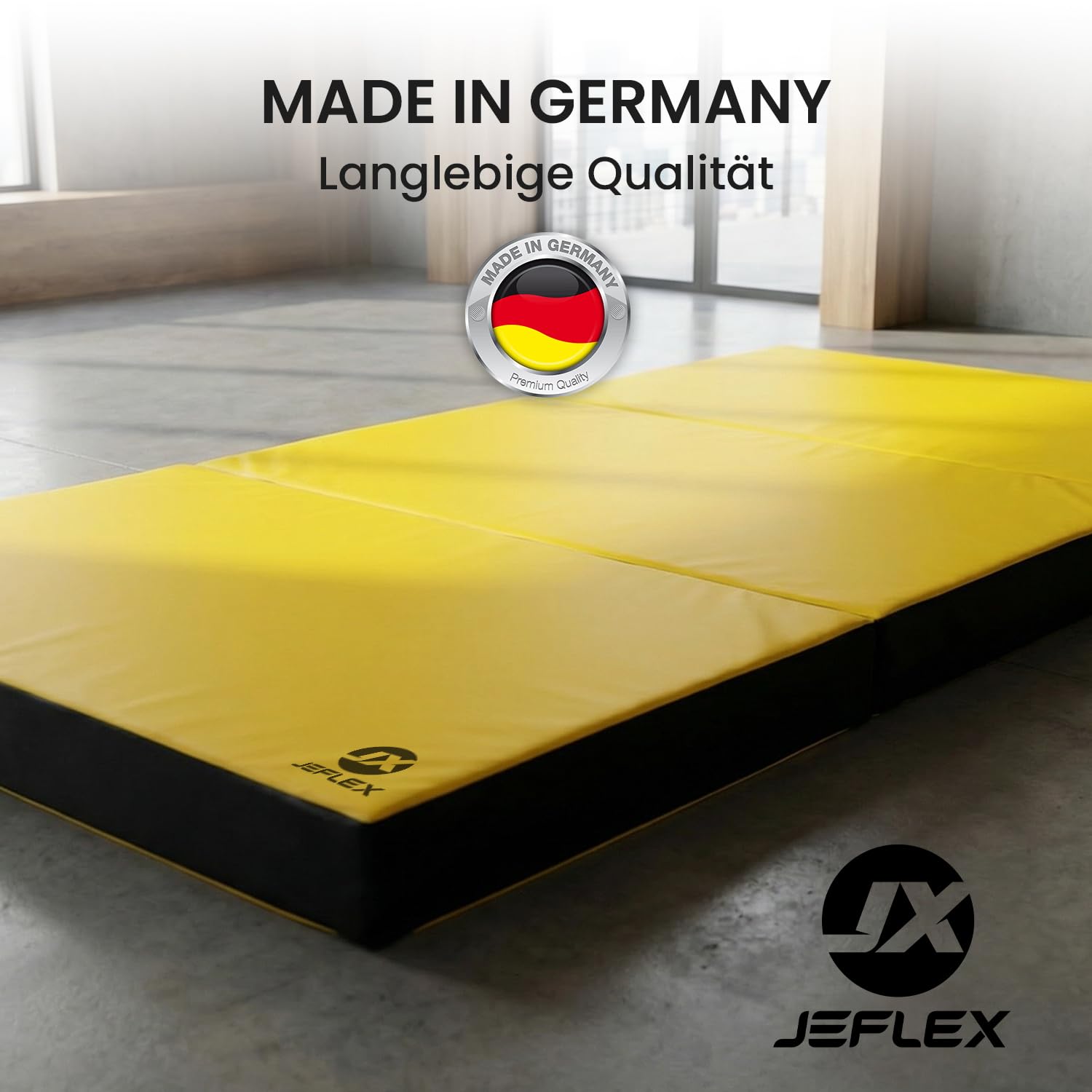 Jeflex - klappbare Weichbodenmatte & Turnmatte 150 x 100 x 8 cm MADE IN GERMANY/Gymnastikmatte tragbar/platzsparende Fitnessmatte & Yogamatte/Spielmatte für Kinderzimmer