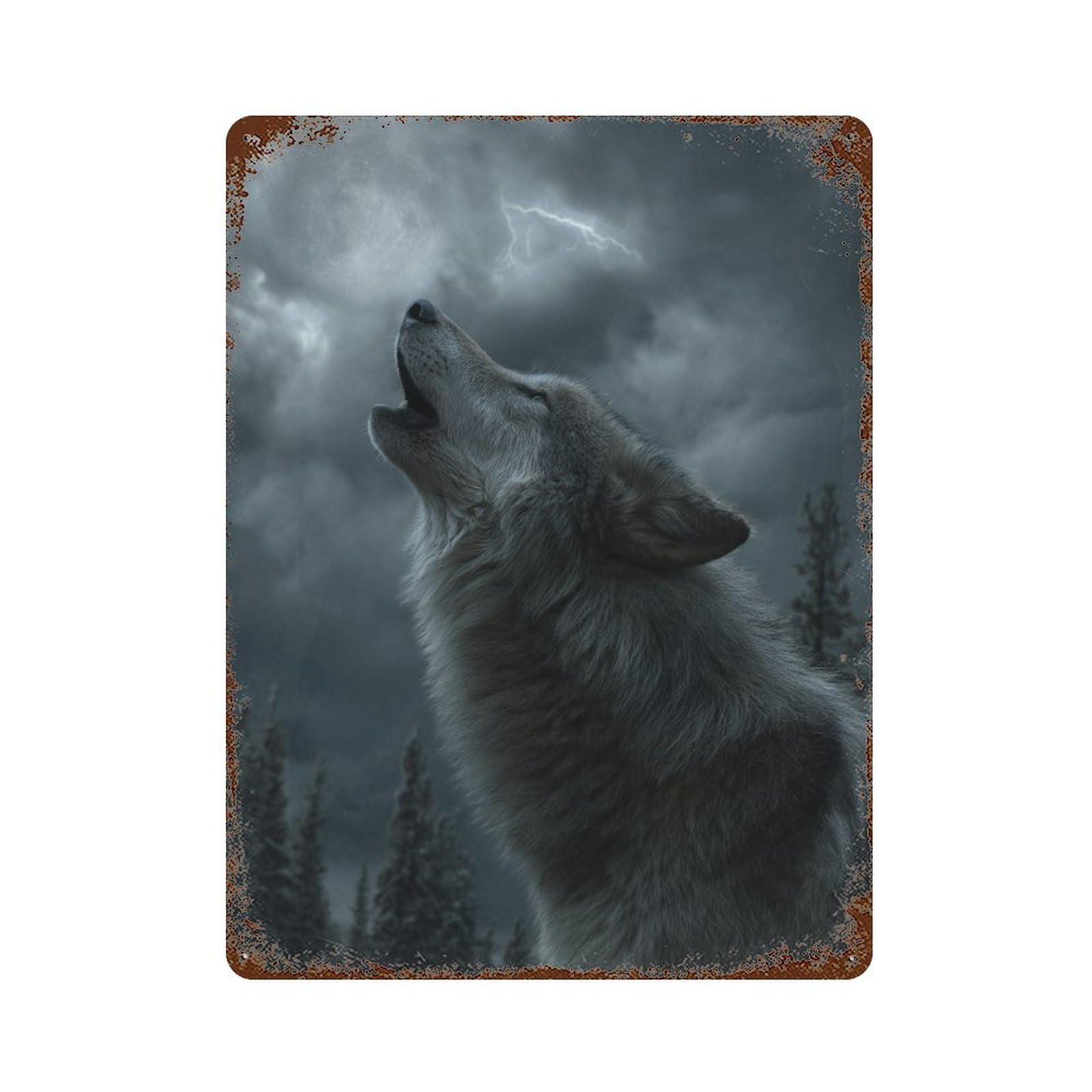Retro Metal Sign Wolf Howling at Moonlight 15.7"x11.8", Decorative Metal Wall Art for Pub, Kitchen And Man Cave Decor