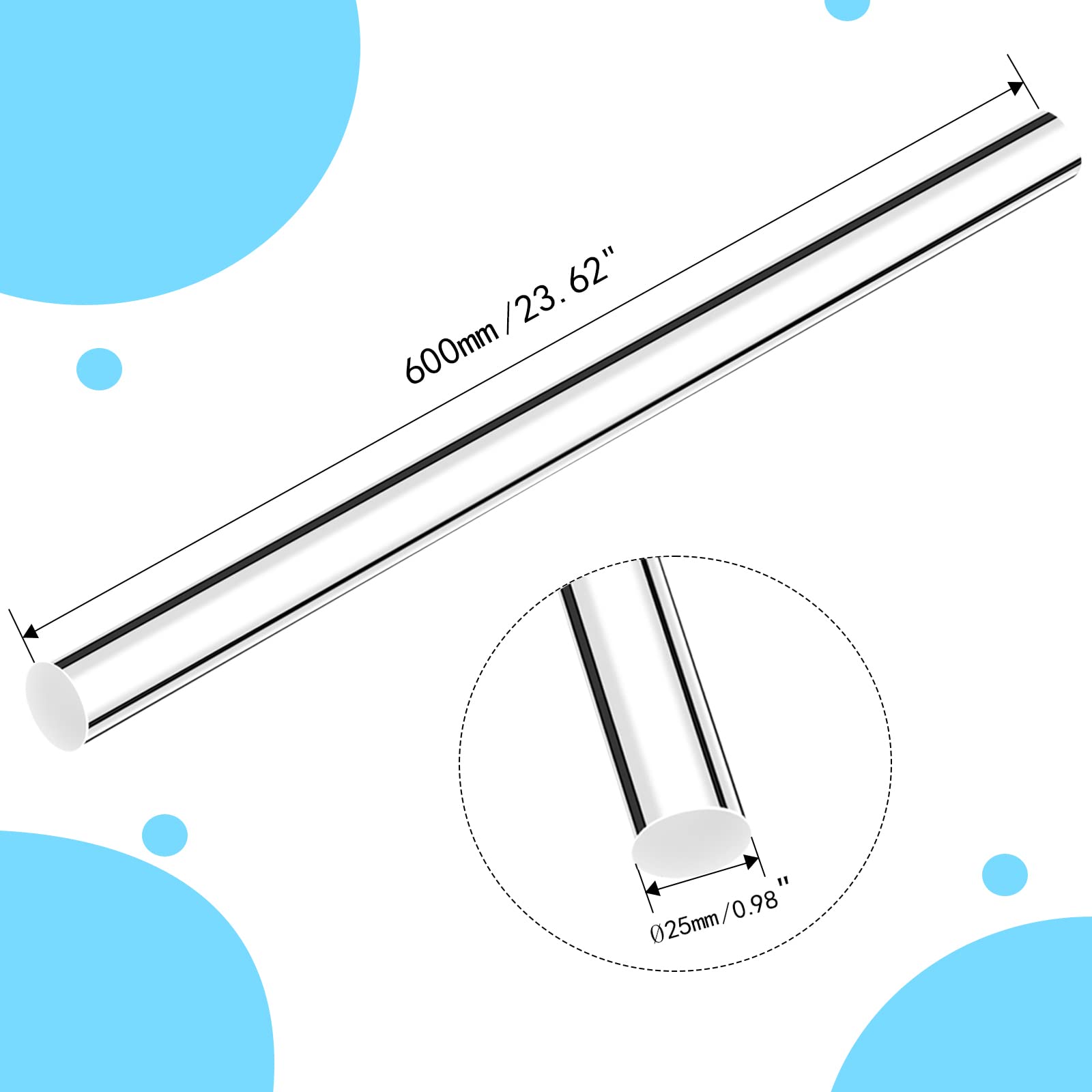 Rod, UHMW-PE, Black, 5/8 in Dia x 6 Ft L