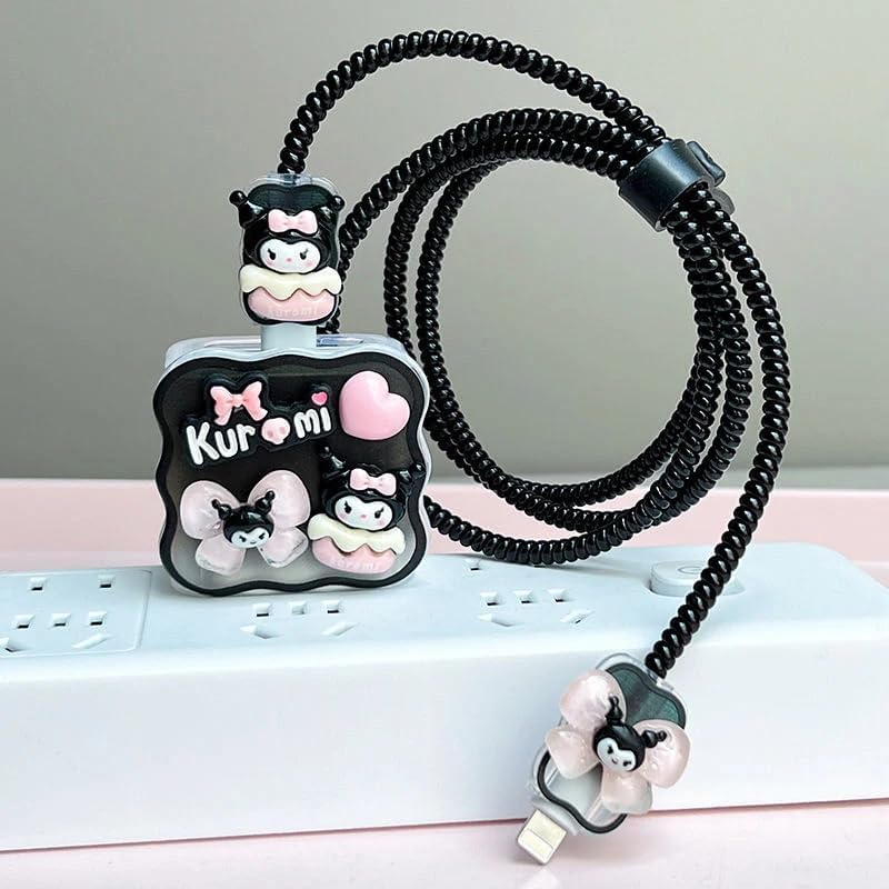 Image of Dezet for iPhone Charger 18-20W Cute Cartoon Charging Cable Protector Set for iPhone Fast Charging USB Cable with Protective Silicone Cover & Organizer Clip Stylish Design (KOROMI NEW 1)