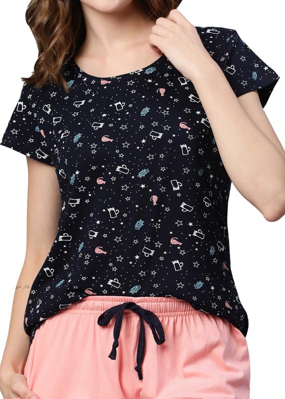 Image of AV2 Women Cotton Printed 3 Piece Nightsuit Capris Set 2315