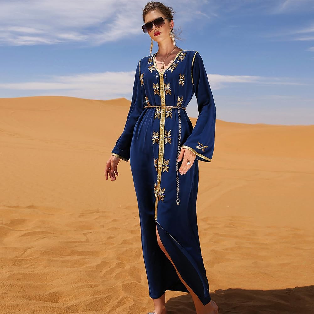 PolyJolly Handmade Bead Abaya Dress for Women Dubai Sadui Fancy Moroccan Kaftan Wedding Attire Collection