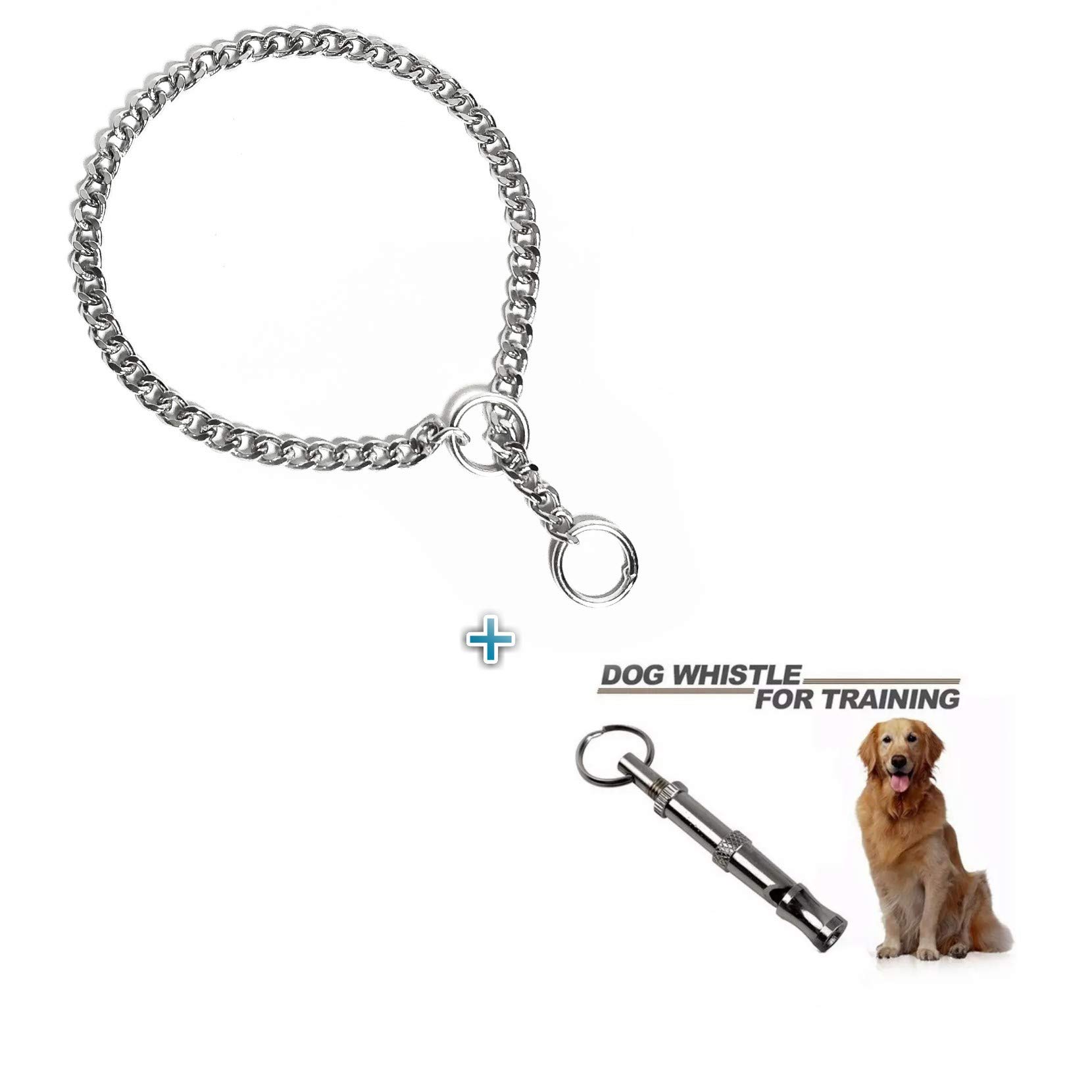 PnM Chrome Plated Dog Choke Chain Dog Collar Chain Choke Chain Training Collar Training Chain - 22 Inch Collar / 1 Cm Thick + Dog Training Whistle (B07GXK8N97) Amazon Price History, Amazon Price Tracker