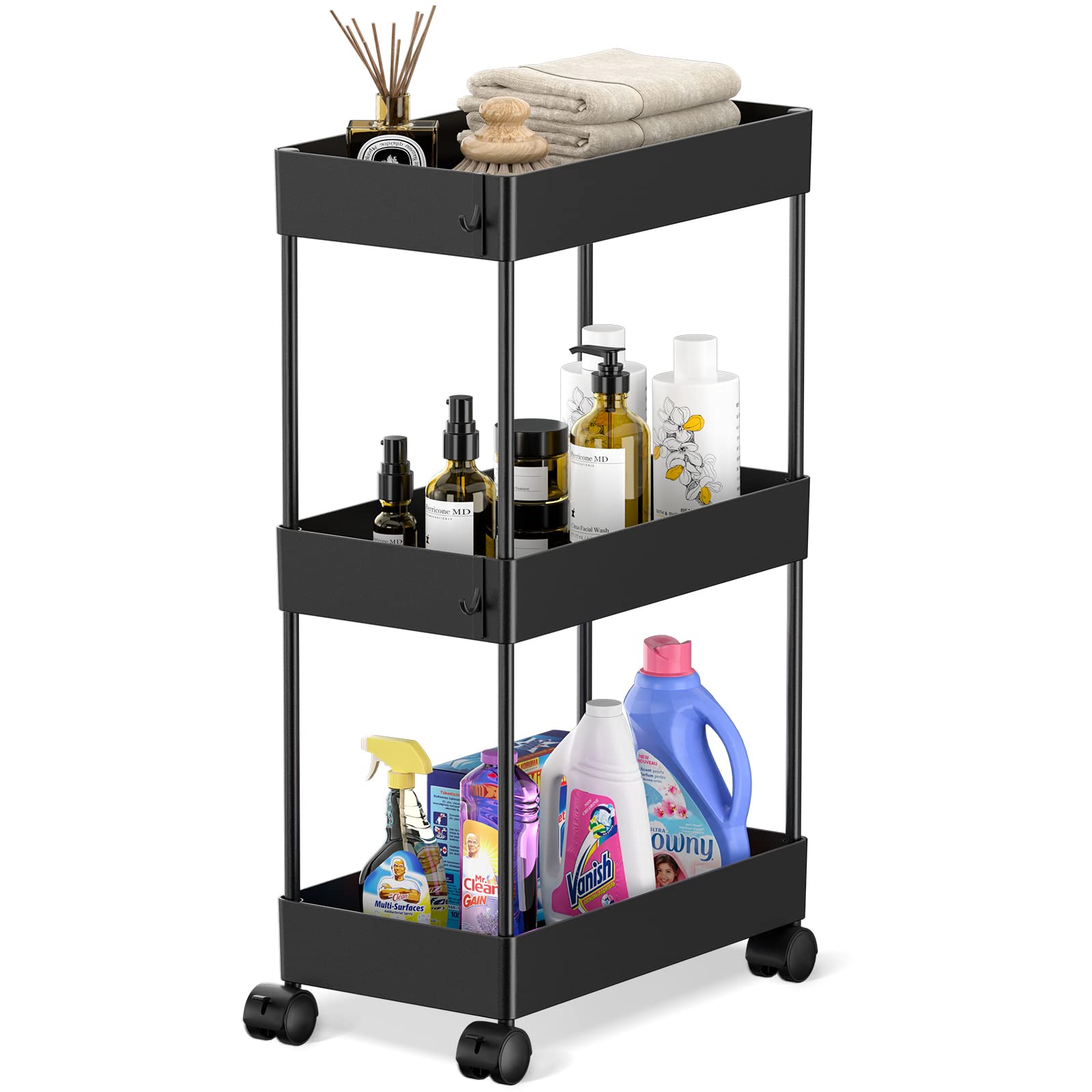 AOJIA Slim Storage Cart, 3 Tier Slide Out Storage Cart Bathroom Storage
