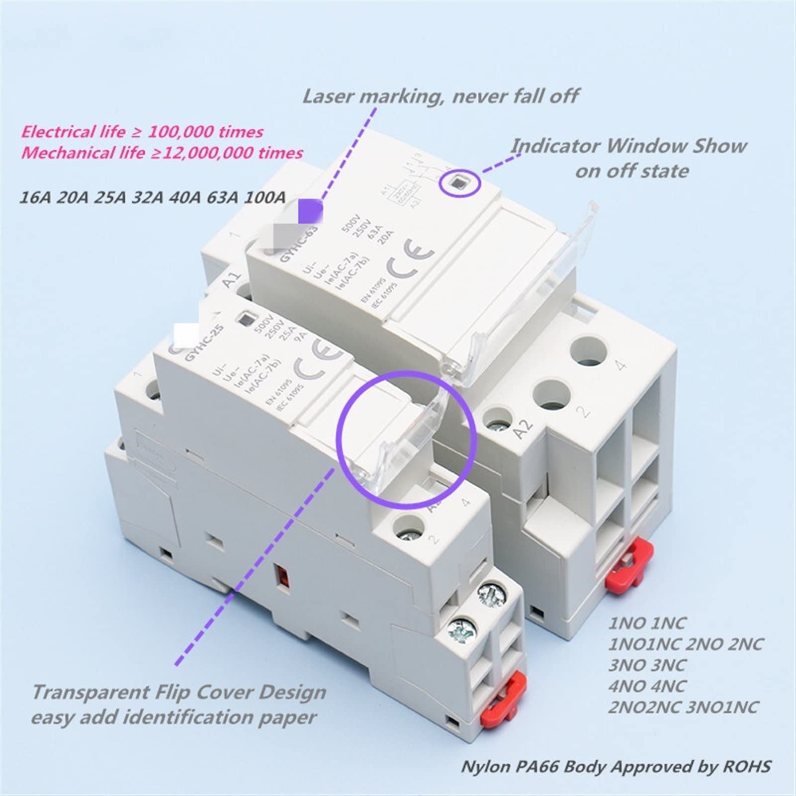 Contactor 4p 40a 63a 4no 4nc 2no2nc 3no1nc Uso doméstico o for pila de carga contactores Electricidad industrial (Color : 4p 40a 4no)