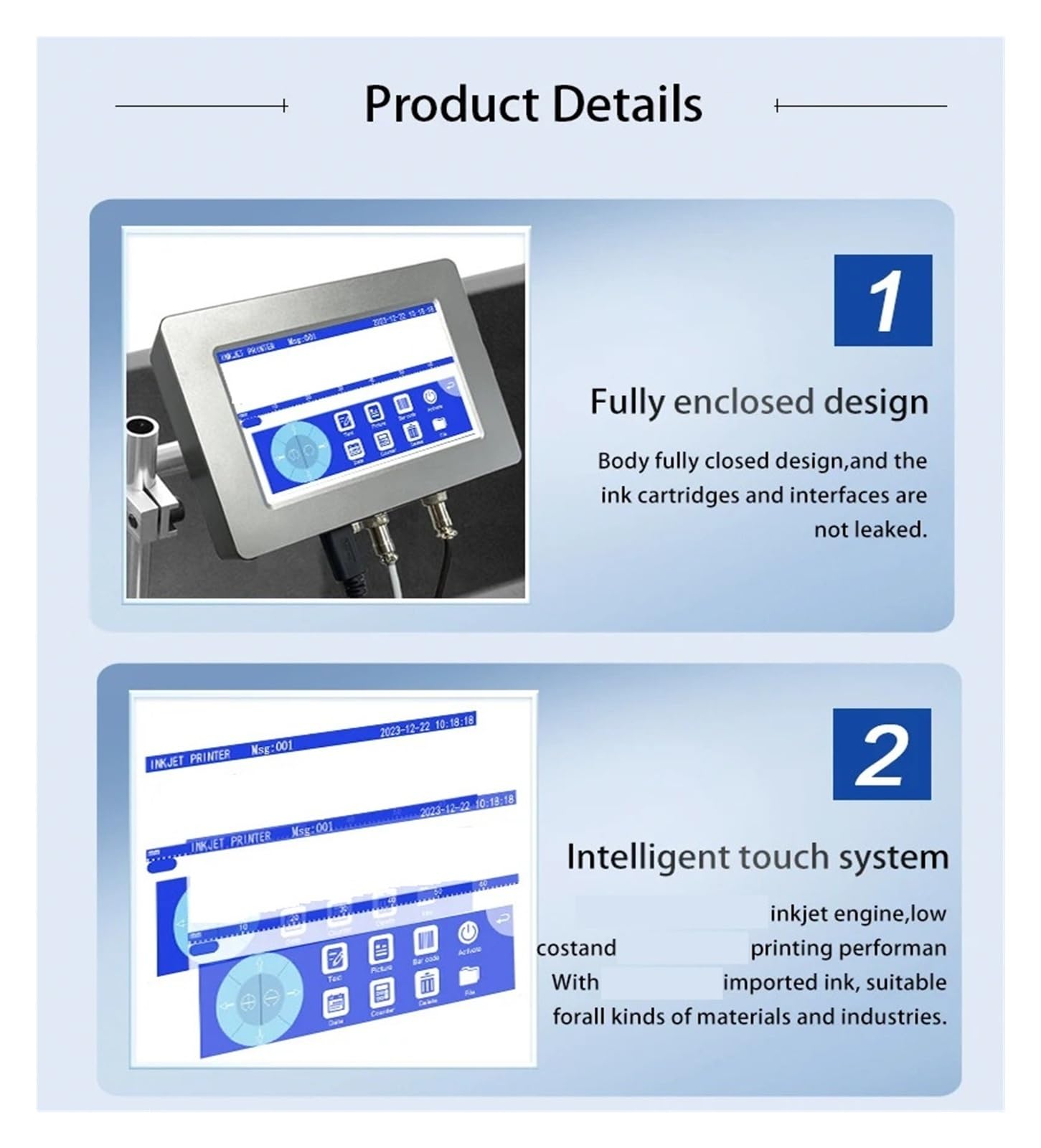 Stampante a getto d'inchiostro termico industriale online da 12,7/25,4 mm, codice a barre QR, logo, data, macchina for la codifica su qualsiasi superficie(12.7mm with 1 ink)
