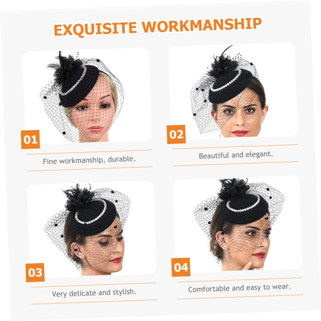 Abaodam 4pezzi Fascinator da Sposa Pizzo e Perle con Piume Accessorio Elegante per Matrimoni Feste e Cerimonie Cerchietto per Party e Cosplay per Eventi Speciali