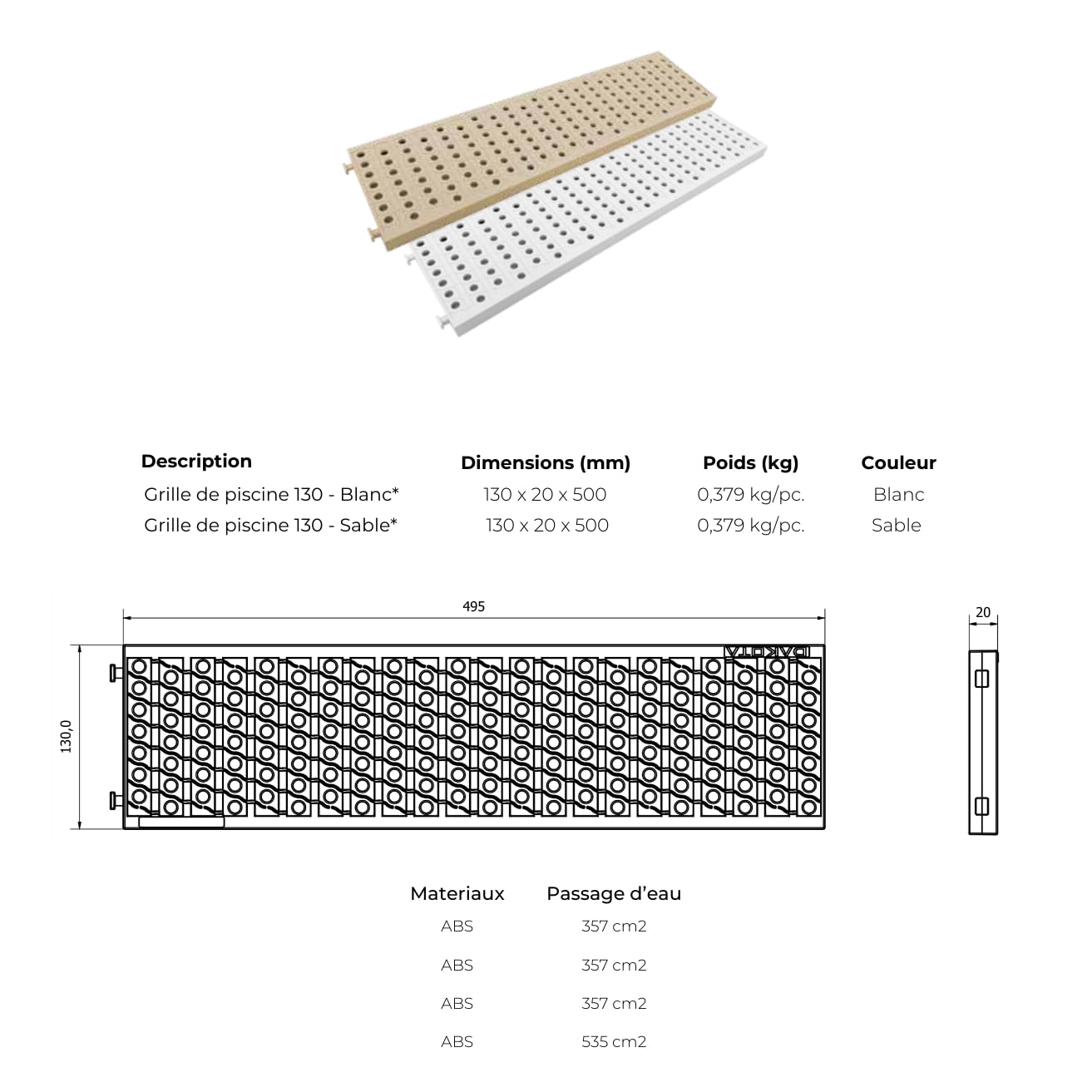 Grille De Caniveau Pour Piscine 500 X 130 Mm - Évacuation Des Eaux Esthétique Et Sécurisée - Jardibric - 4