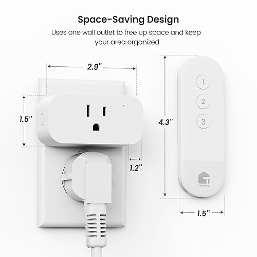 Miniatura 2 de TREATLIFE Paquete de 3 mini enchufes de salida de control remoto con control remoto magnético, interruptor de luz inalámbrico de 15 A1800 W para
