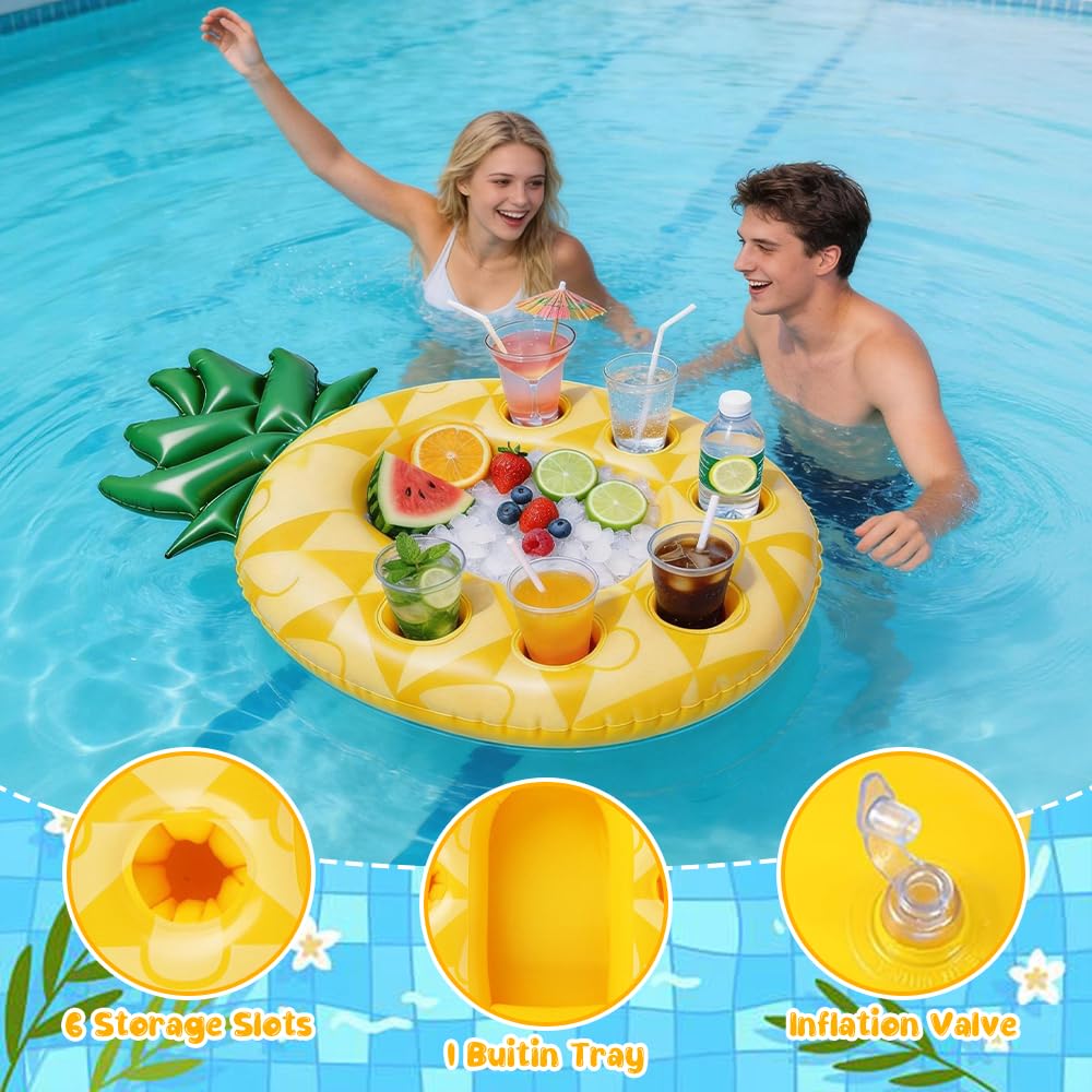 Set De 4 Porte-gobelets Flottants Pour Piscine – 90x55 Cm – Bouée Porte-verre Pour Boissons Et Snacks – Été