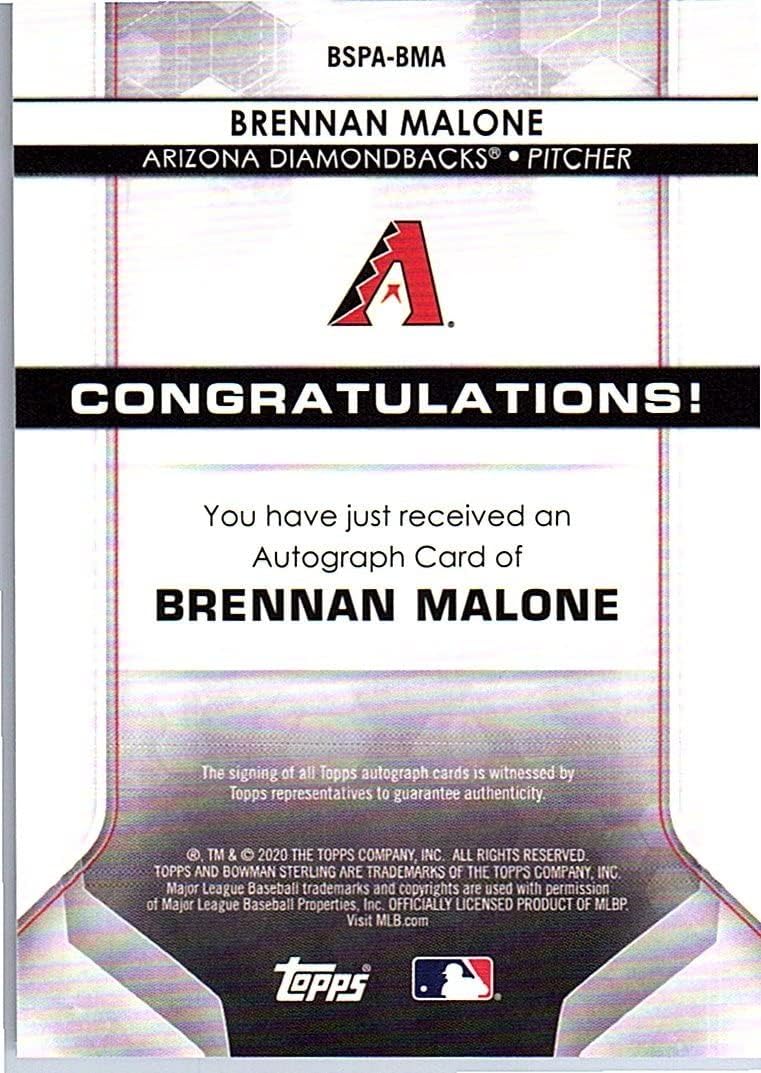 Brennan Malone Autographed Oncard Bowman Sterling Prospect Card Collectible Baseball Card - 2020 Bowman Sterling Baseball Card #BSPA-BMA (Diamondbacks) Free Shipping