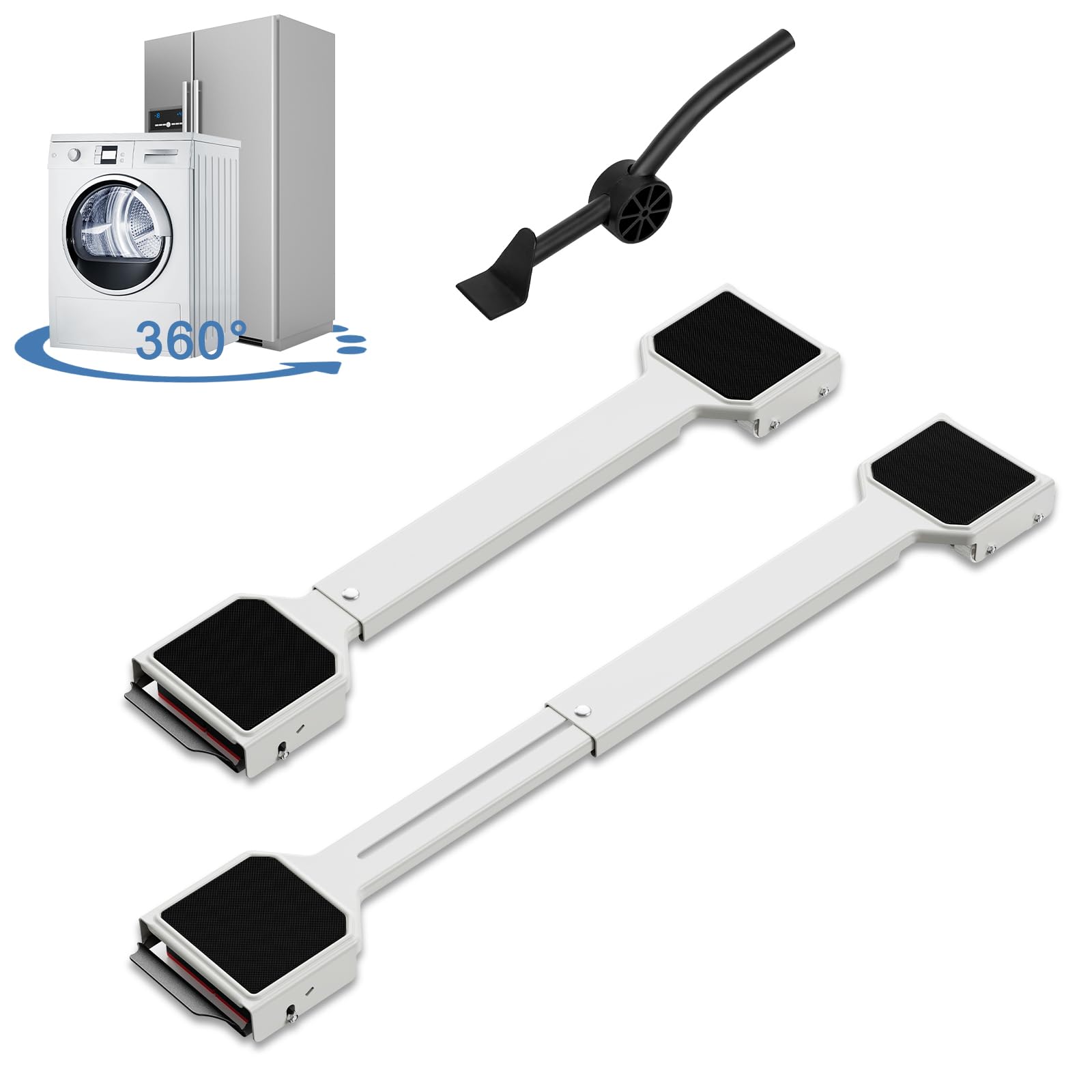 CYFIE Base para Lavadora con Freno, Sistema Deslizante Extensible 360° para Lavadora, Secadora, Frigorífico, Carga 300 kg, Blanco
