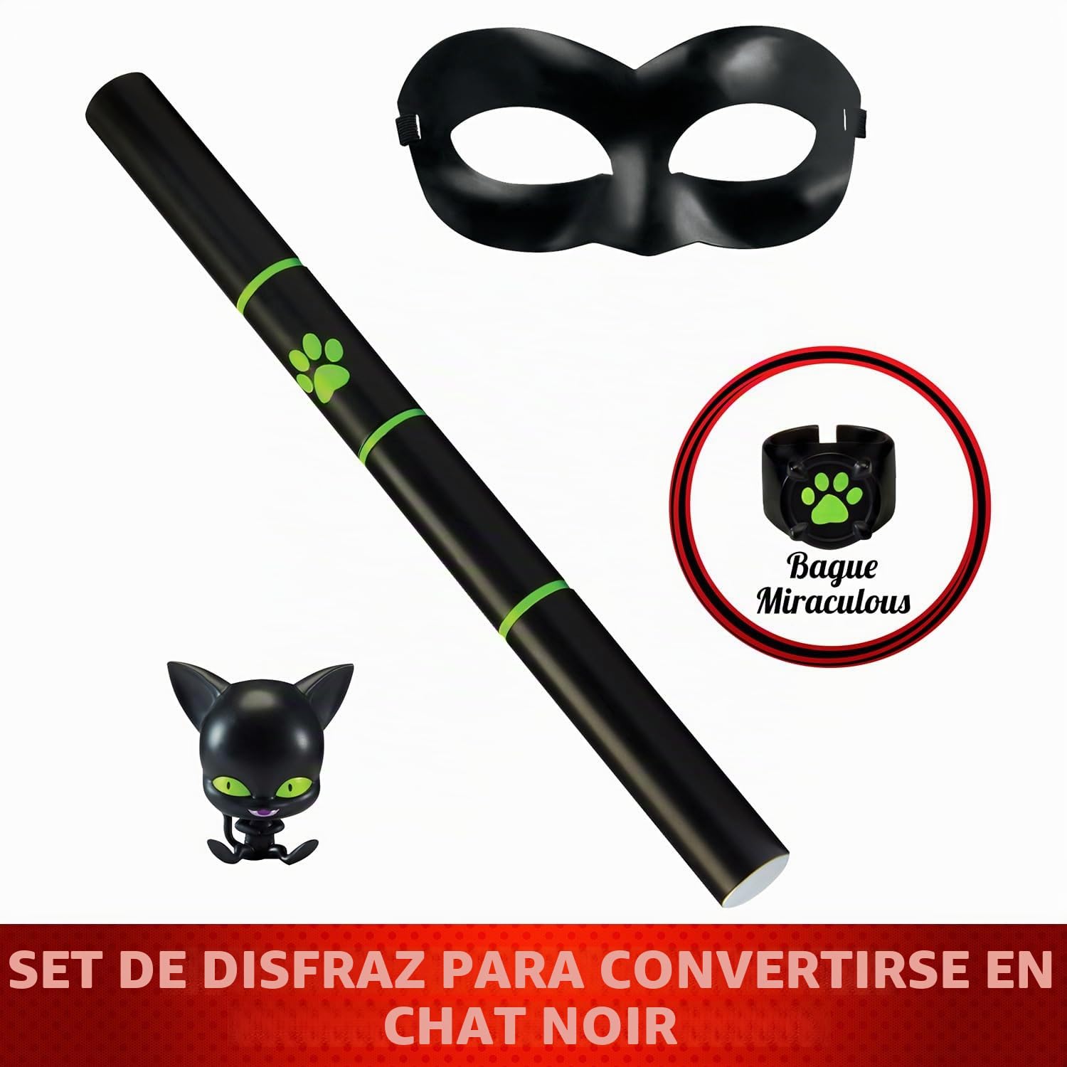 Miraculous P50603 Tales of Ladybug & Cat Superhero Cat Noir Fancy Dress Costume for Kids (Bandai), multicolor