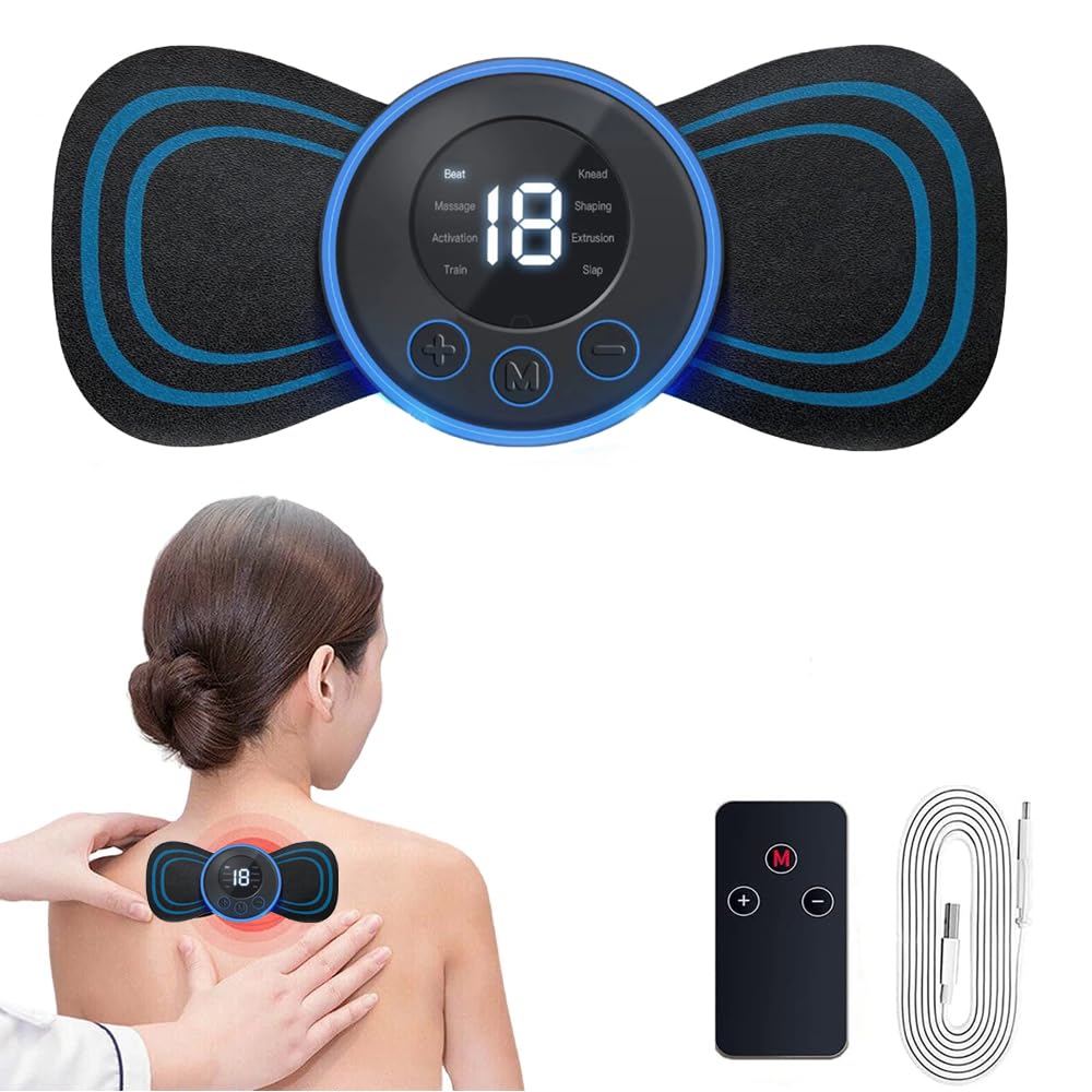 Masajeador de Cuello Eléctrico, 8 Modos y 19 Intensidades Masajeador de Cuello y Hombro con Pantalla Digital y Mando a Distancia, para Aliviar el Dolor de Espalda