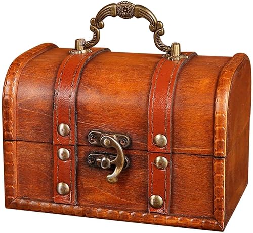 VIOKKO Cofre del tesoro pirata, vintage hecho a mano decorativo de madera + caja de almacenamiento de piel sintética para joyas, caja de recuerdos