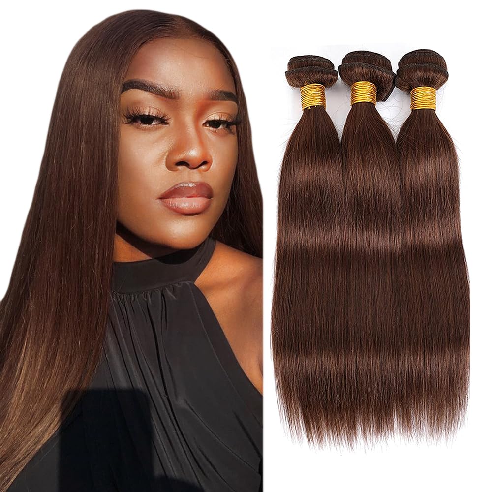 Tissage Bresilien Cheveux Humain #4 Chocolate Brown Bundle Human Hair Extension Machine Double Weft Weave Straight Human Hair Tissage Cheveux Naturel 50g/Bundle 3 Bundle 28 28 28Pouces