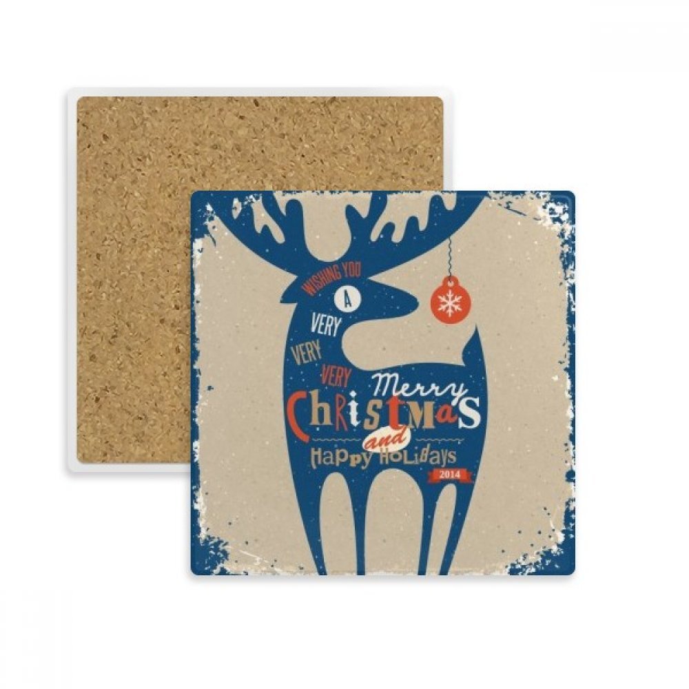 Dessous de verre Noël bleu cerf en pierre absorbante pour mug et verre