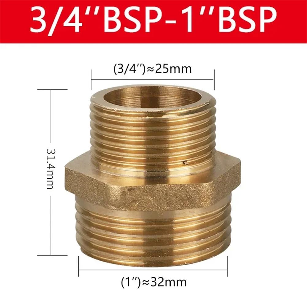 Racores de latón para mangueras, Adaptador de acoplador hexagonal for tubería de latón BSP de 1/8, 1/4, 3/8, 1/2, 3/4 y 1 pulgada, casquillo reductor.(3l4 to 1,10 pcs)