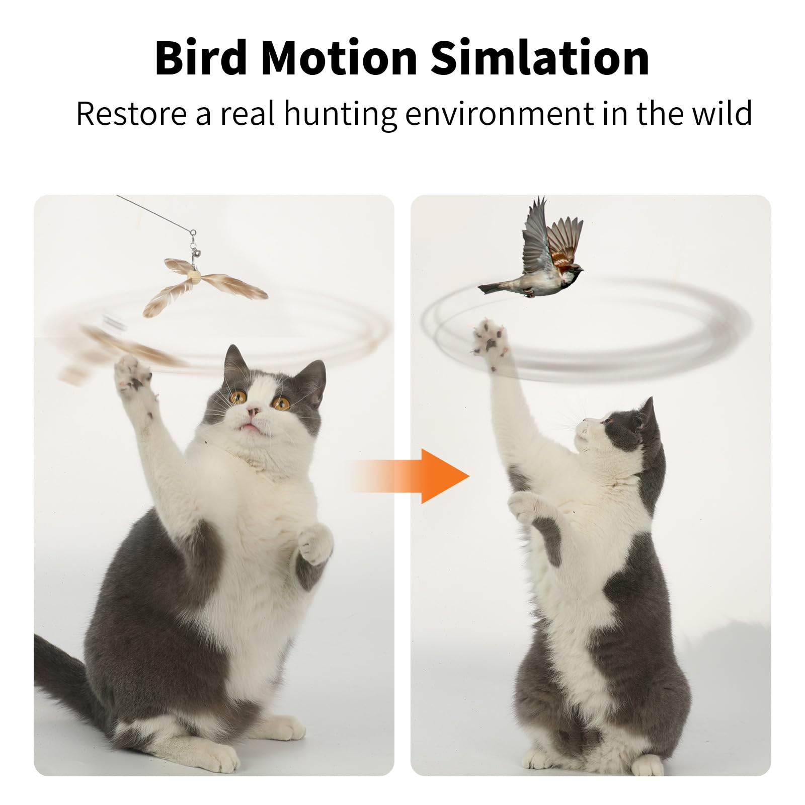 FUKUMARU Kattenstaf speelgoed, 35,5 inch kattenveer propeller speelgoed met bel, staaldraad kattenspeelgoed voor binnenkatten met natuurlijke veer