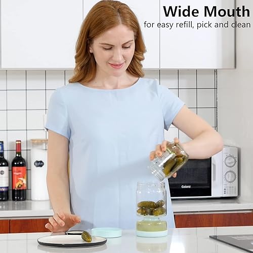 Miniatura 7 de Luvan Tarro de pepinillos con colador, contenedor de pepinillos de 34 onzas, frasco separador de jugo de kraut de vidrio, tapa hermética a prueba de