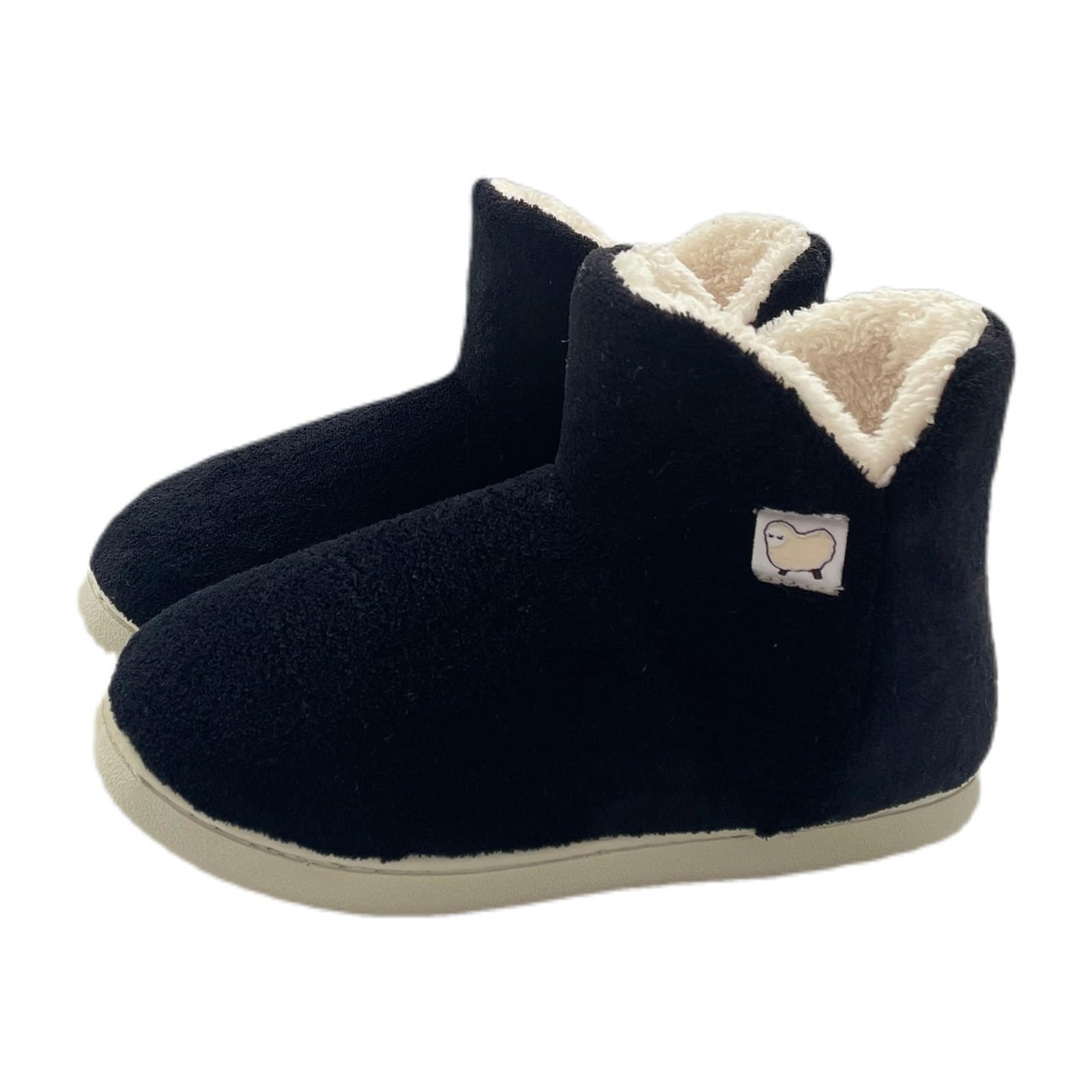 Ankle Booties for Women Faux Fur Lining Suede Booties Winter Warm Fuzzy Slippers Round Toe Slip On Casual