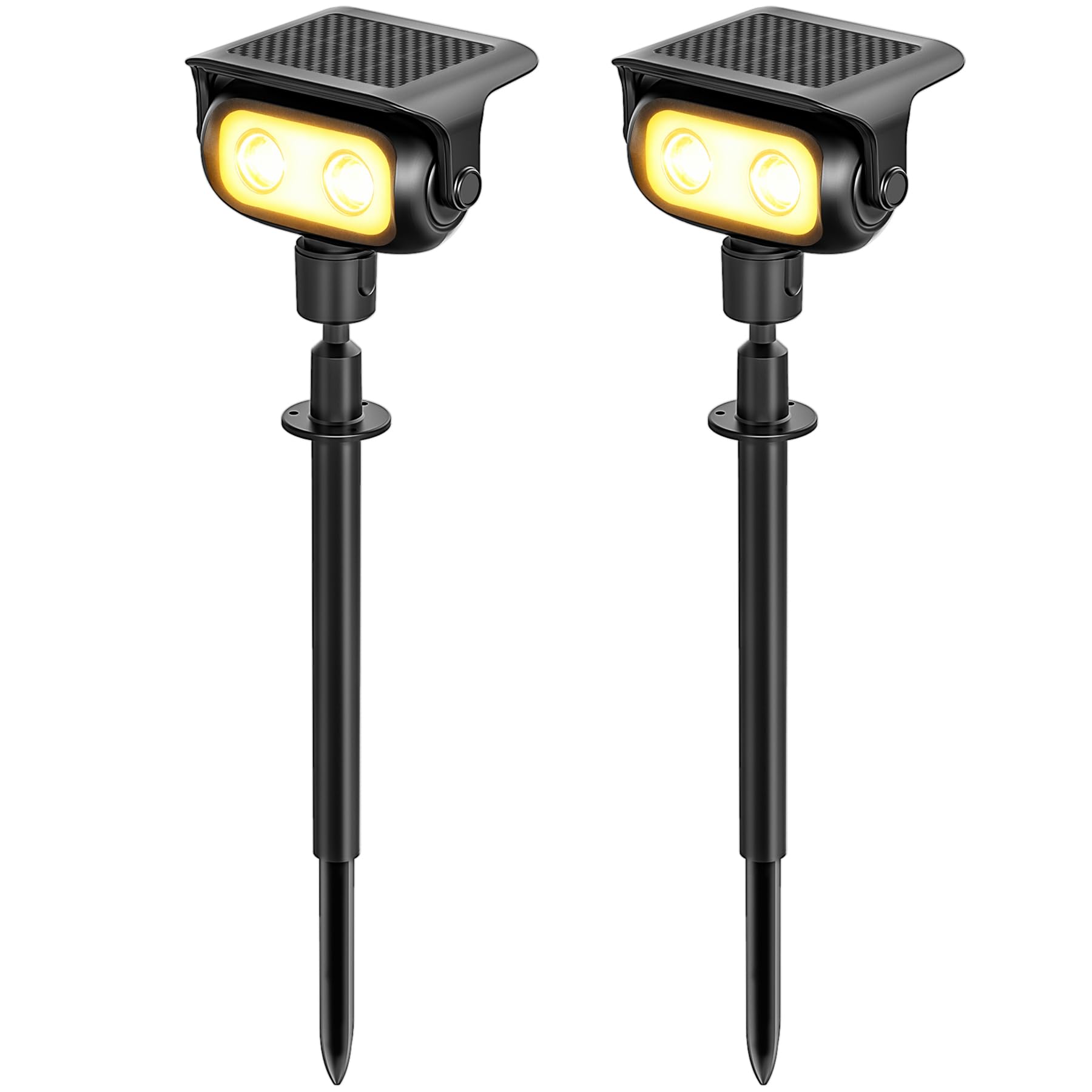 Faretti Solari LED da Giardino, 2 Pezzi, 200 lm 3000K Luce Calda con Sensore Crepuscolare, IP65 Impermeabili Lampada Solare con Picchetto per Esterno,Giardino, Prato e Vialetti