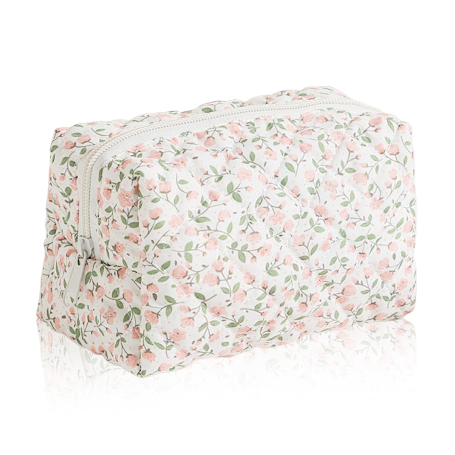 tecokart Makeup Pouch Bag for Women, Floral Print Compact Toiletry Case for Travel, Pink Make Up Pouches, Zippered Cosmetic Organizer - 16×9×10cm-picture-11